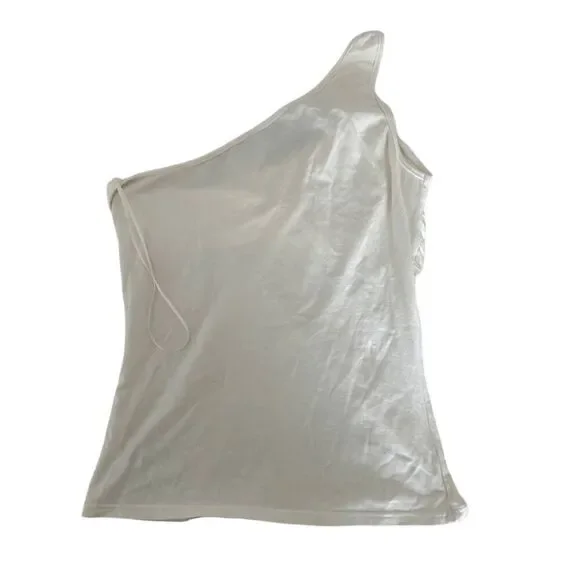 NWT Lanston White One Shoulder Stretch Drape Front Tank Top Womens Size XS - Picture 2 of 7
